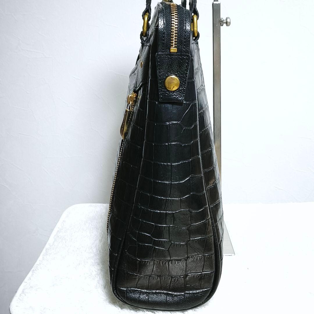 サマンサキングス クロコ型押し レザー ビジネスバッグ ブラック A4 PC収納