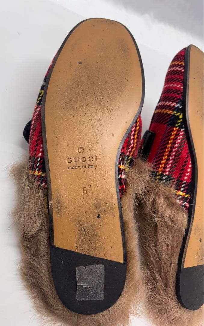 GUCCI プリンスタウン　タータンチェック　ファーミュール　497309