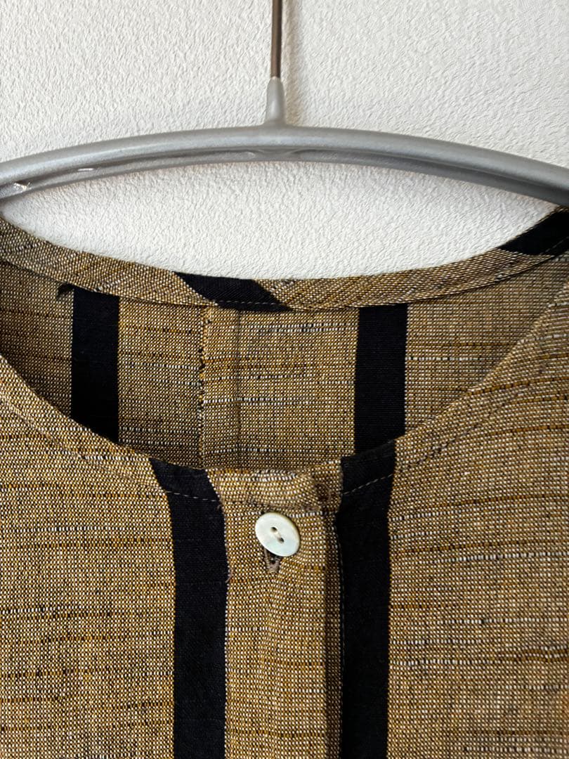 ヤンマ産業 ヤンマ 丸首ボタンシャツ ショート丈 ともえ縞