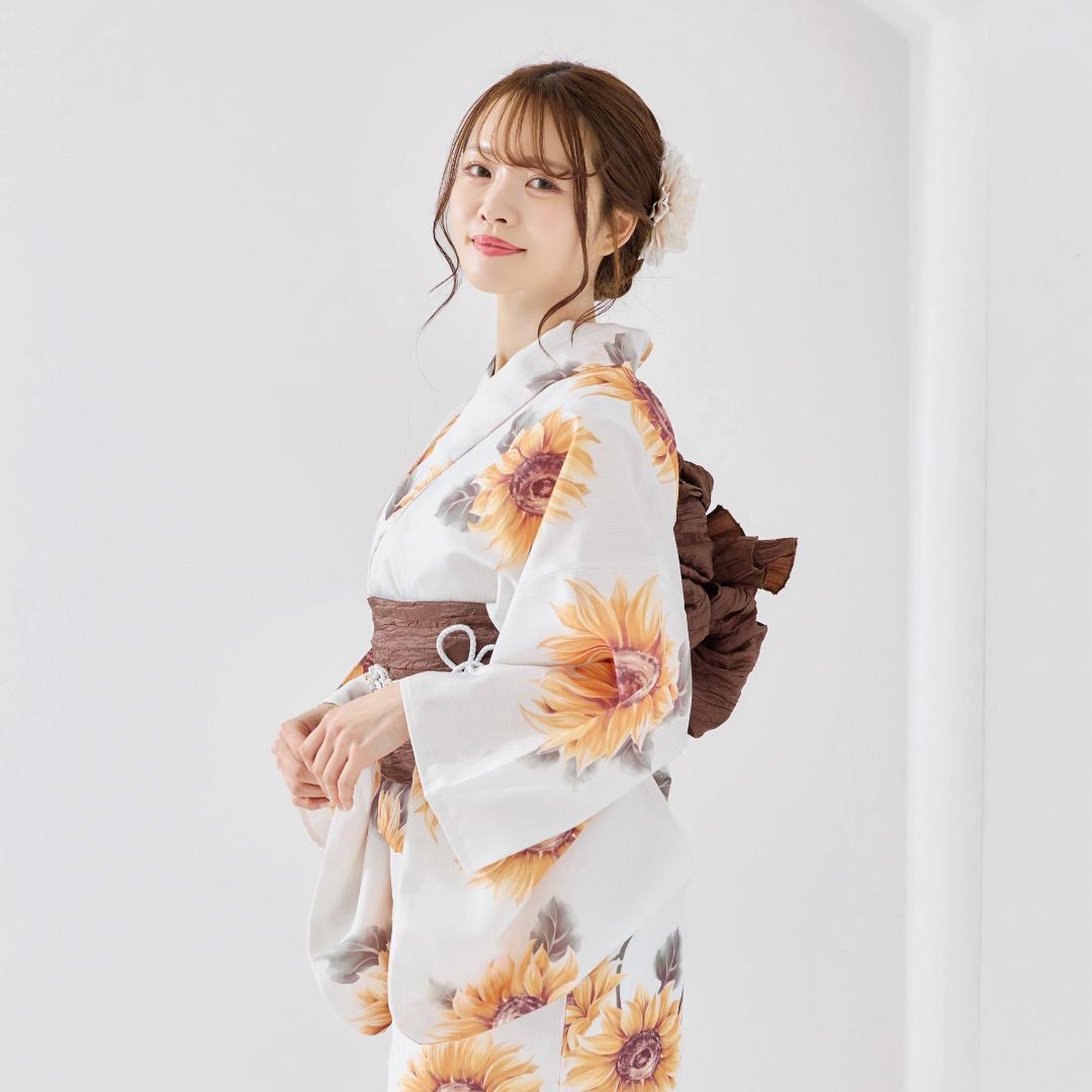 新品 浴衣 セット 浴衣セット ゆかた 大人 レディース 白 向日葵 Y4-53