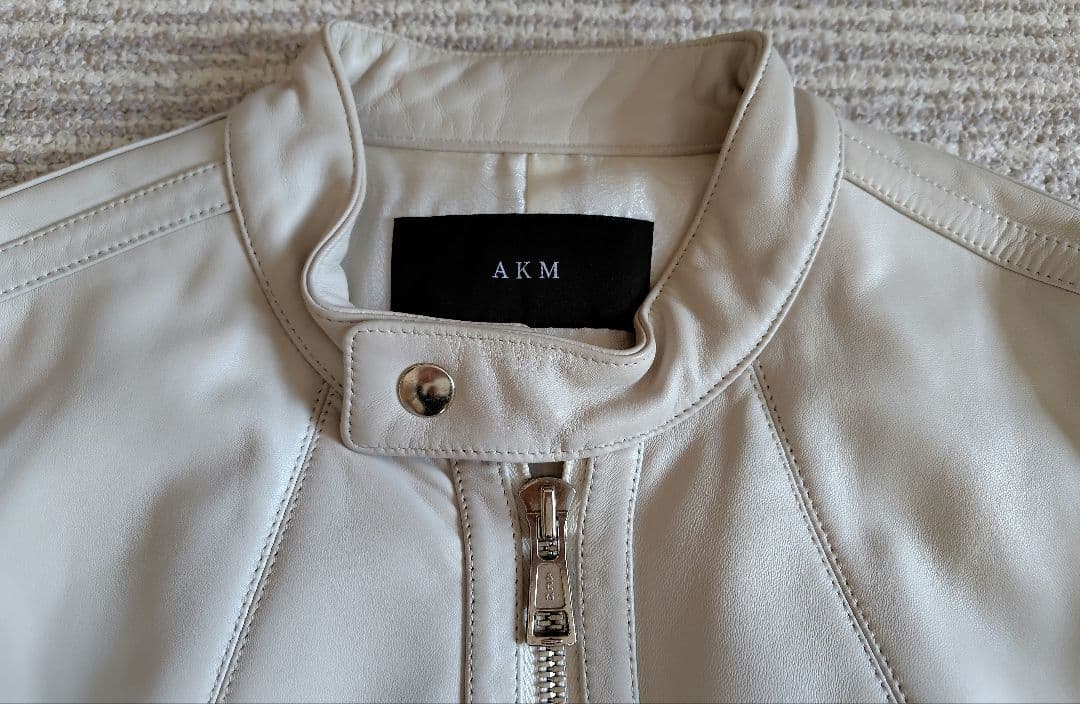 ［美品/中古品］AKMラムレザーシングルライダース アイボリー XLsize