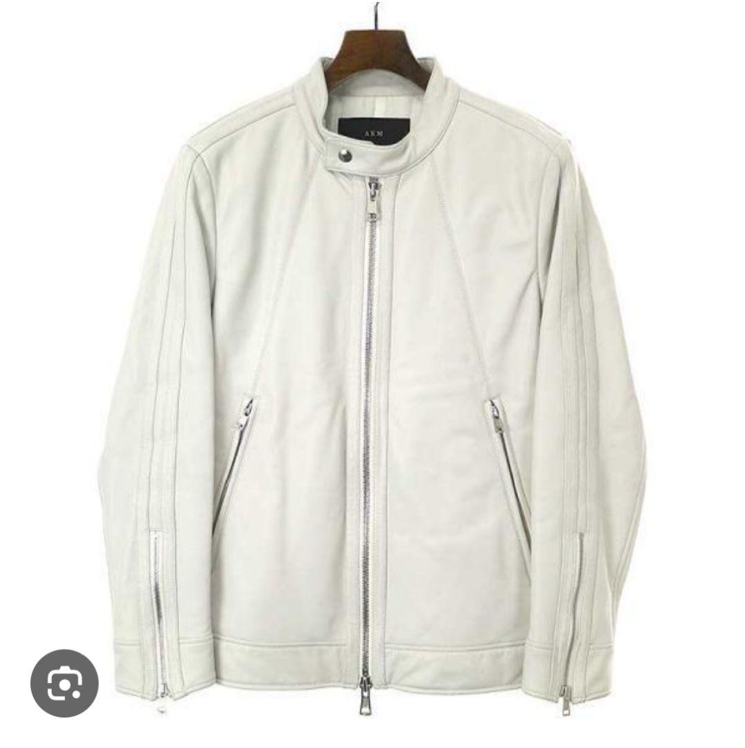 ［美品/中古品］AKMラムレザーシングルライダース アイボリー XLsize