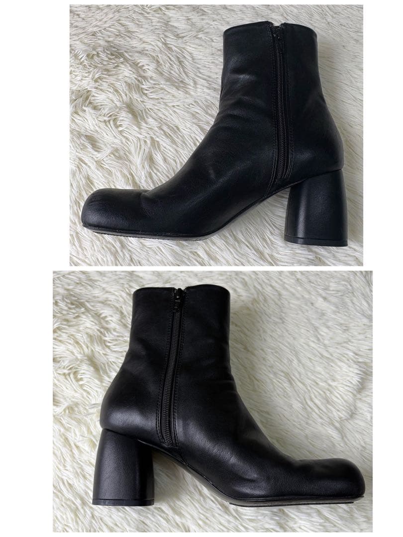 todayful Square Short Boots 38 ブーツ 黒　レザー