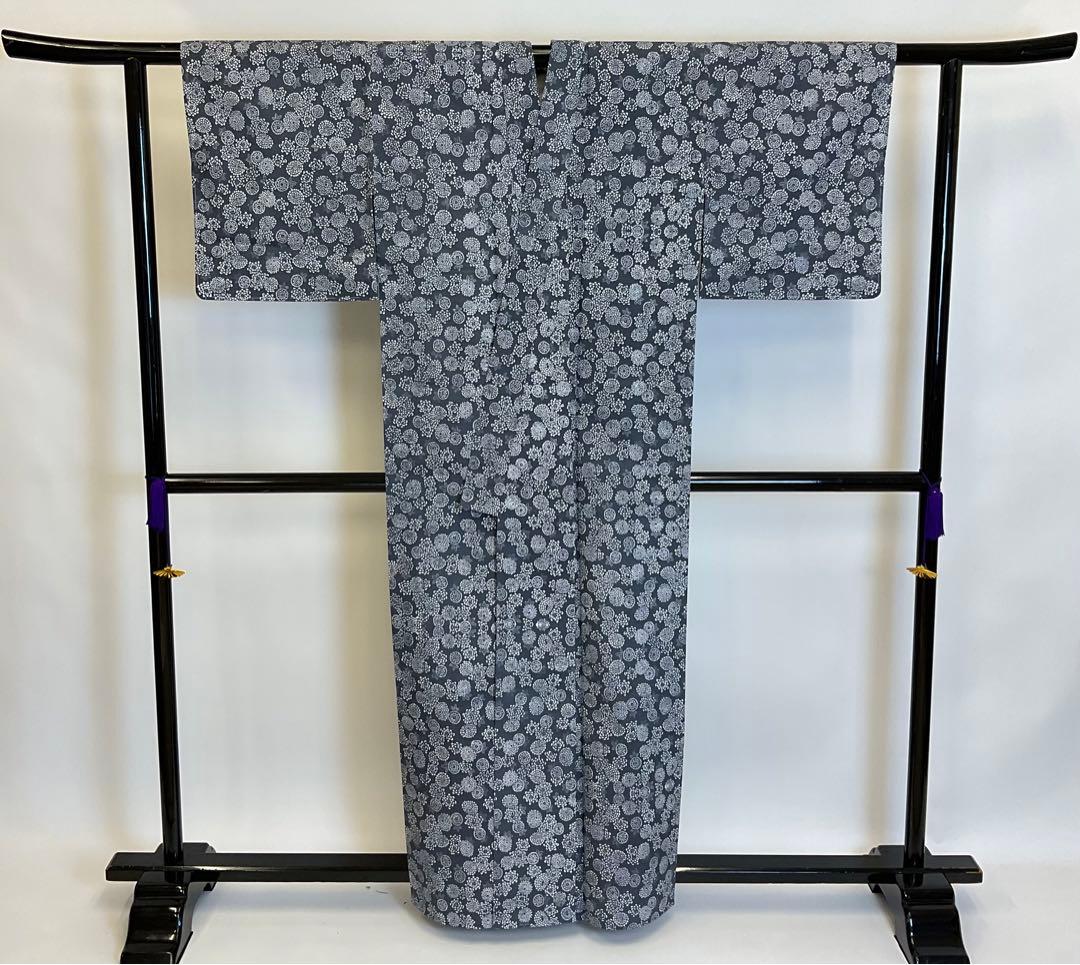 新品　綿絽　小粋な菊の小紋　Sサイズ細身の方にお勧め