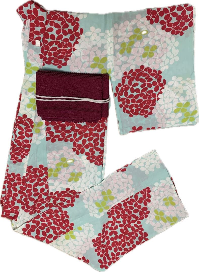 浴衣　洗える着物　セオα セオアルファー　あじさい　水色　検索) 撫松庵　ふりふ