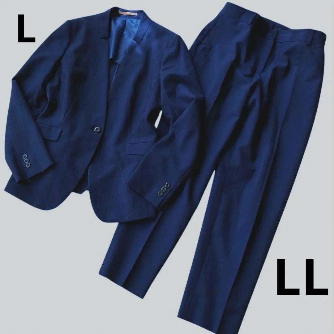 近年 オリヒカ ウォッシャブル ノーカラー パンツスーツ 大きいサイズ ネイビー