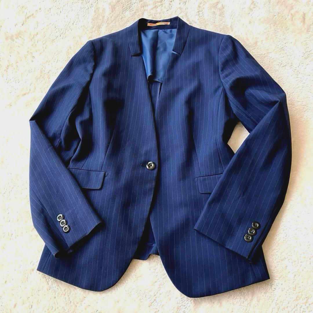 近年 オリヒカ ウォッシャブル ノーカラー パンツスーツ 大きいサイズ ネイビー