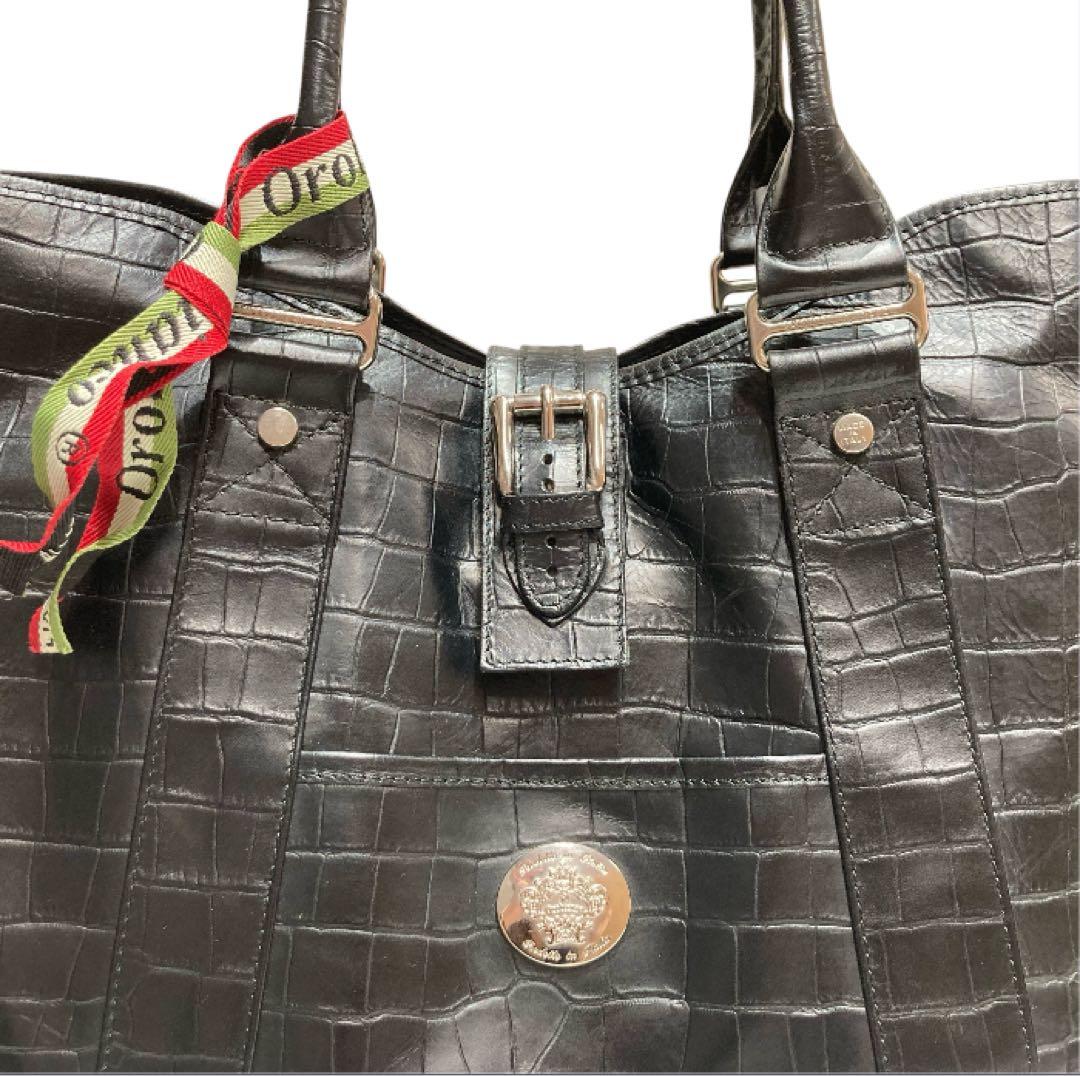 Orobianco オロビアンコ ボストン トートバッグ クロコ押し ブラック