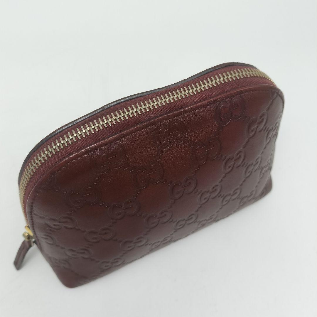 極美品✨グッチ　化粧ポーチ　コスメポーチ　赤茶　レザー
