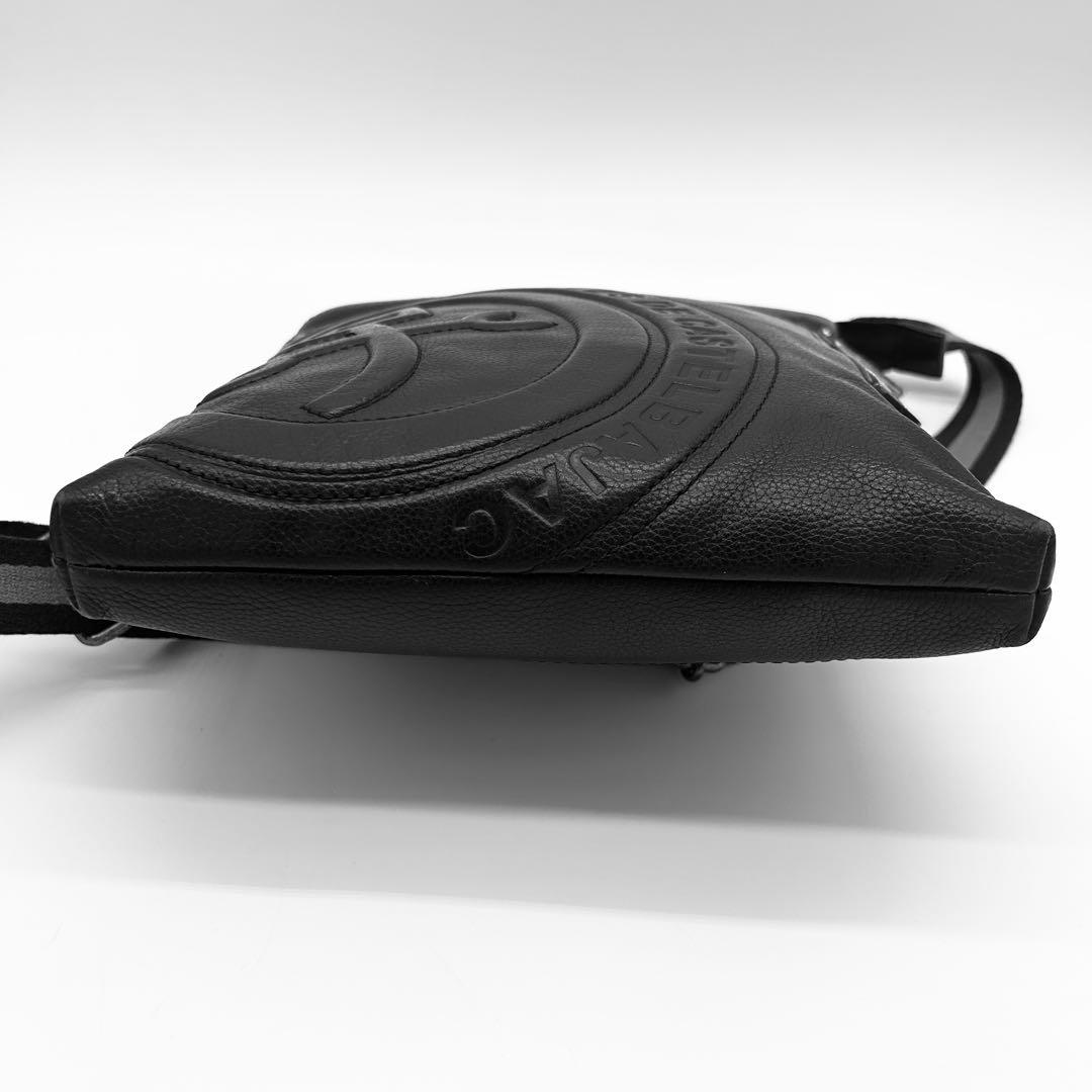 A786【良品】カステルバジャック レザー メッセンジャーバッグ 黒 大判ロゴ