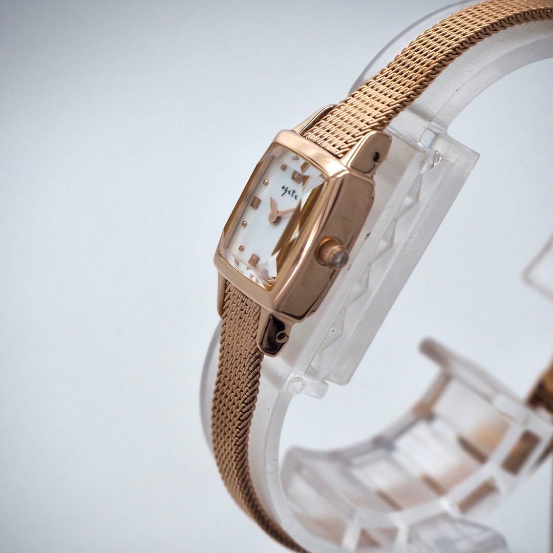 160 稼働 agete 時計 SV925 0.02ct 1Pダイヤ レディース