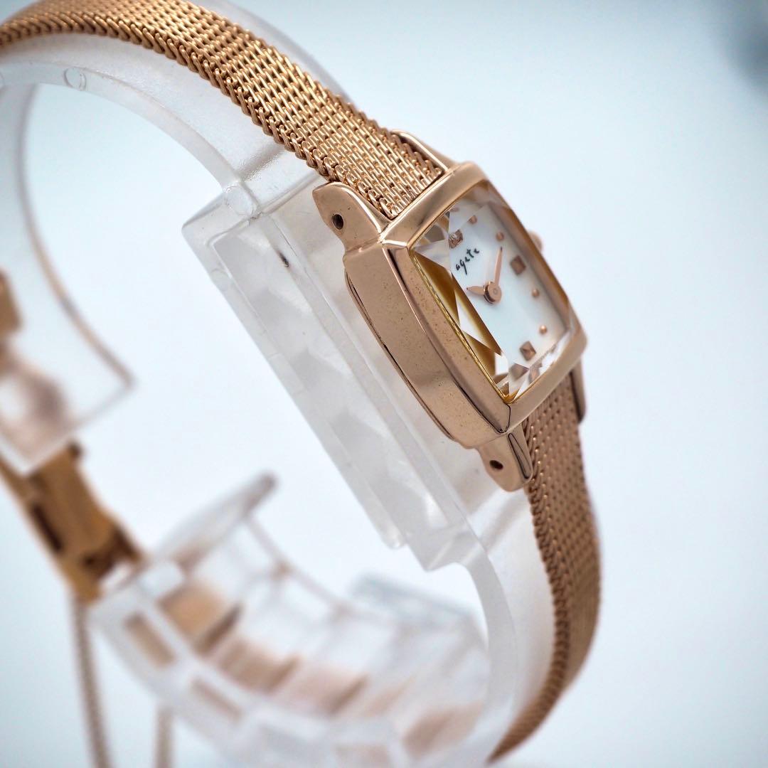 160 稼働 agete 時計 SV925 0.02ct 1Pダイヤ レディース