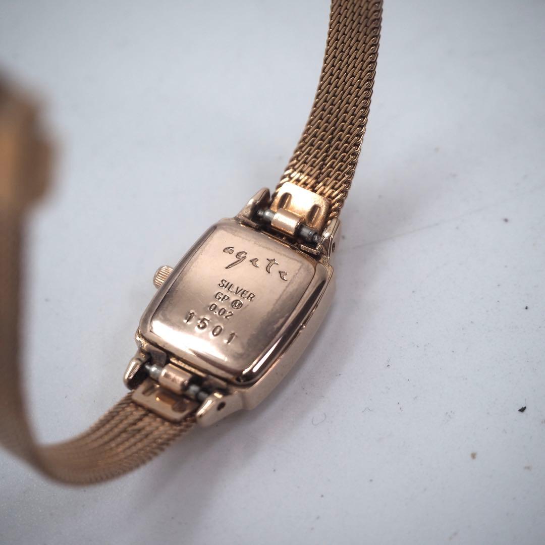 160 稼働 agete 時計 SV925 0.02ct 1Pダイヤ レディース