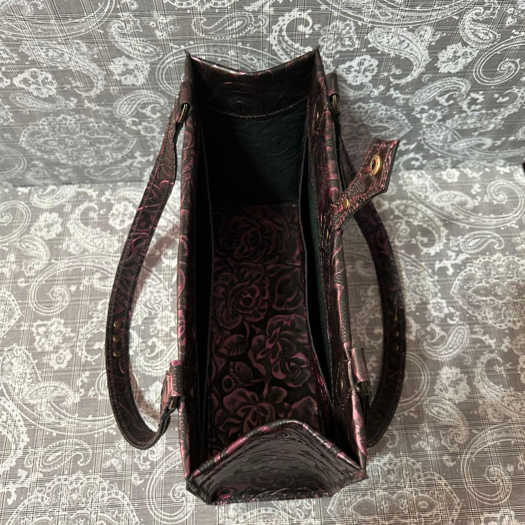 ハンドメイド♪本革薔薇トートバッグ(*^^*)ブラックキラキラピンク♪