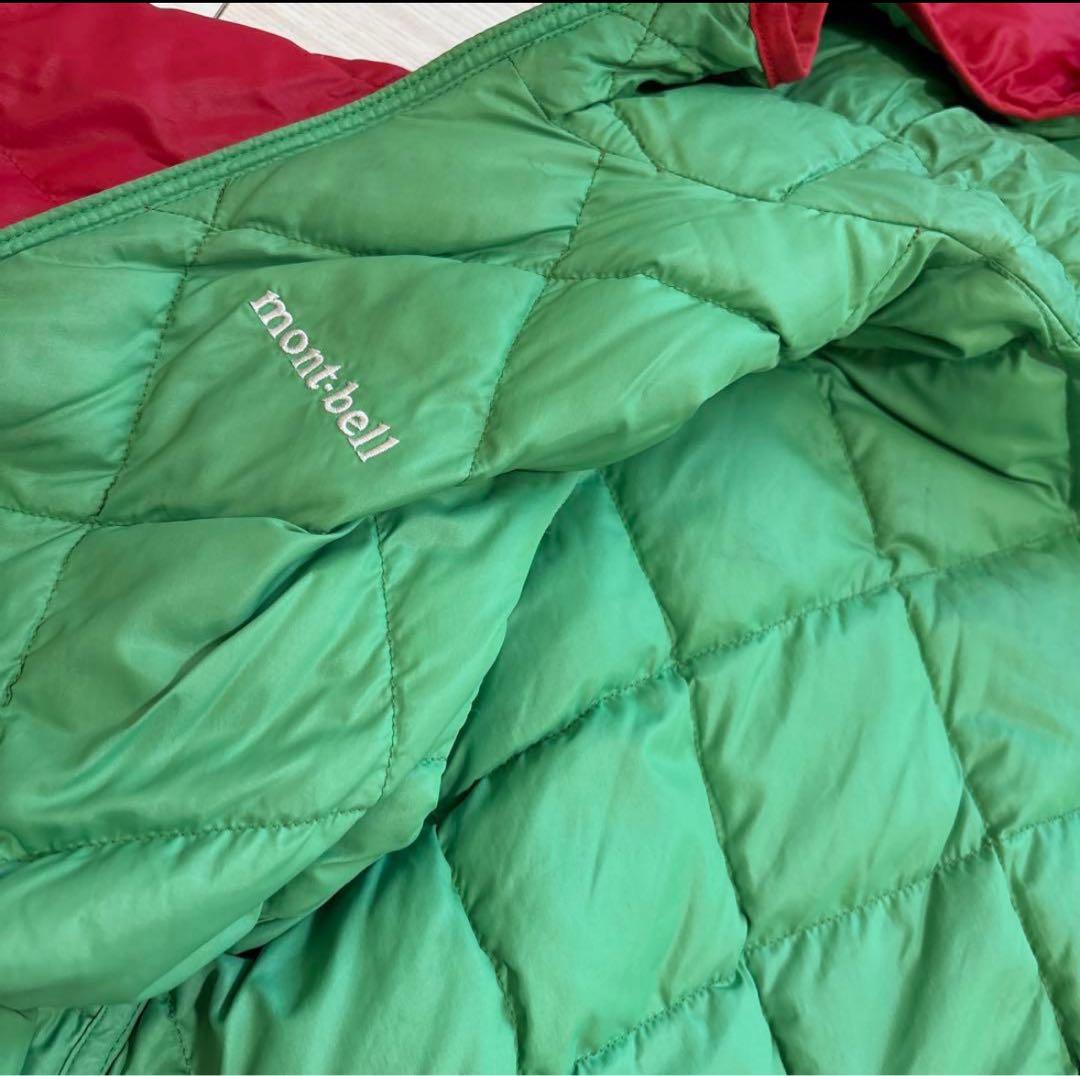 mont-bell ダウンジャケット キルティング　リバーシブル　黄緑/赤