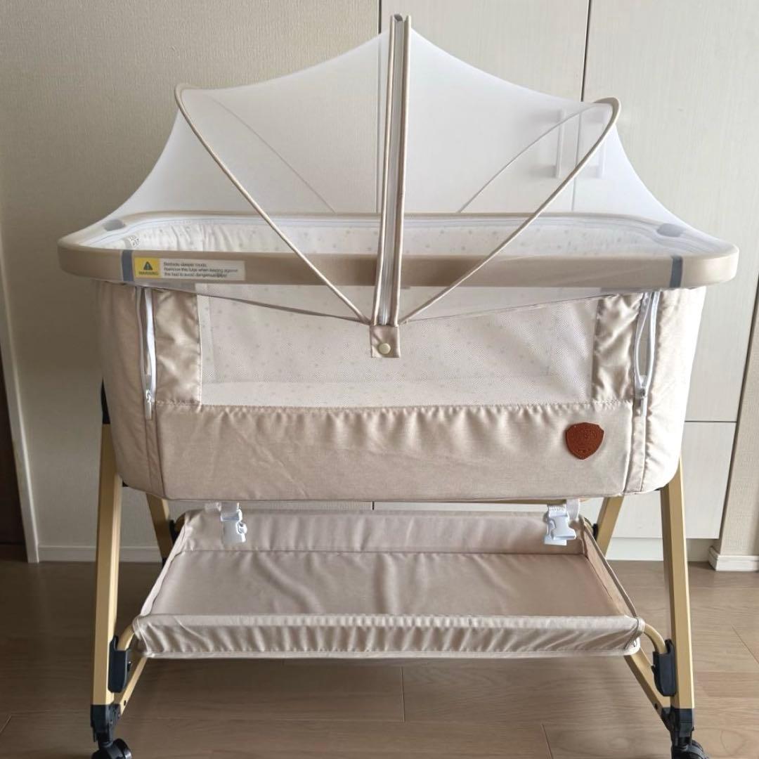 HZDMJベビーベッド＊折り畳み可＊高さ調節可＊ベージュ