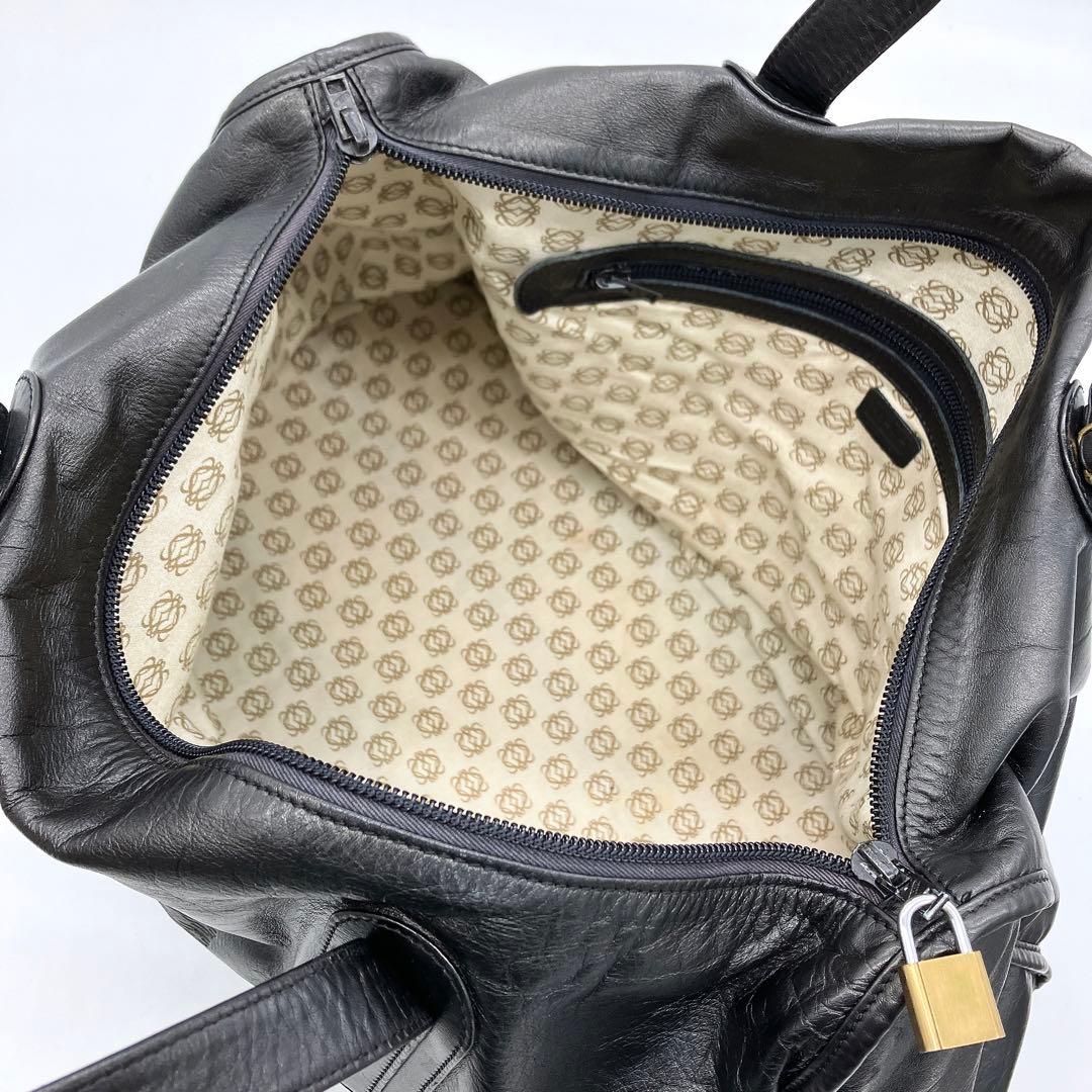 【LOEWE】ボストンバッグ　旅行鞄　アナグラム　ゴールド金具　レザー　ブラック