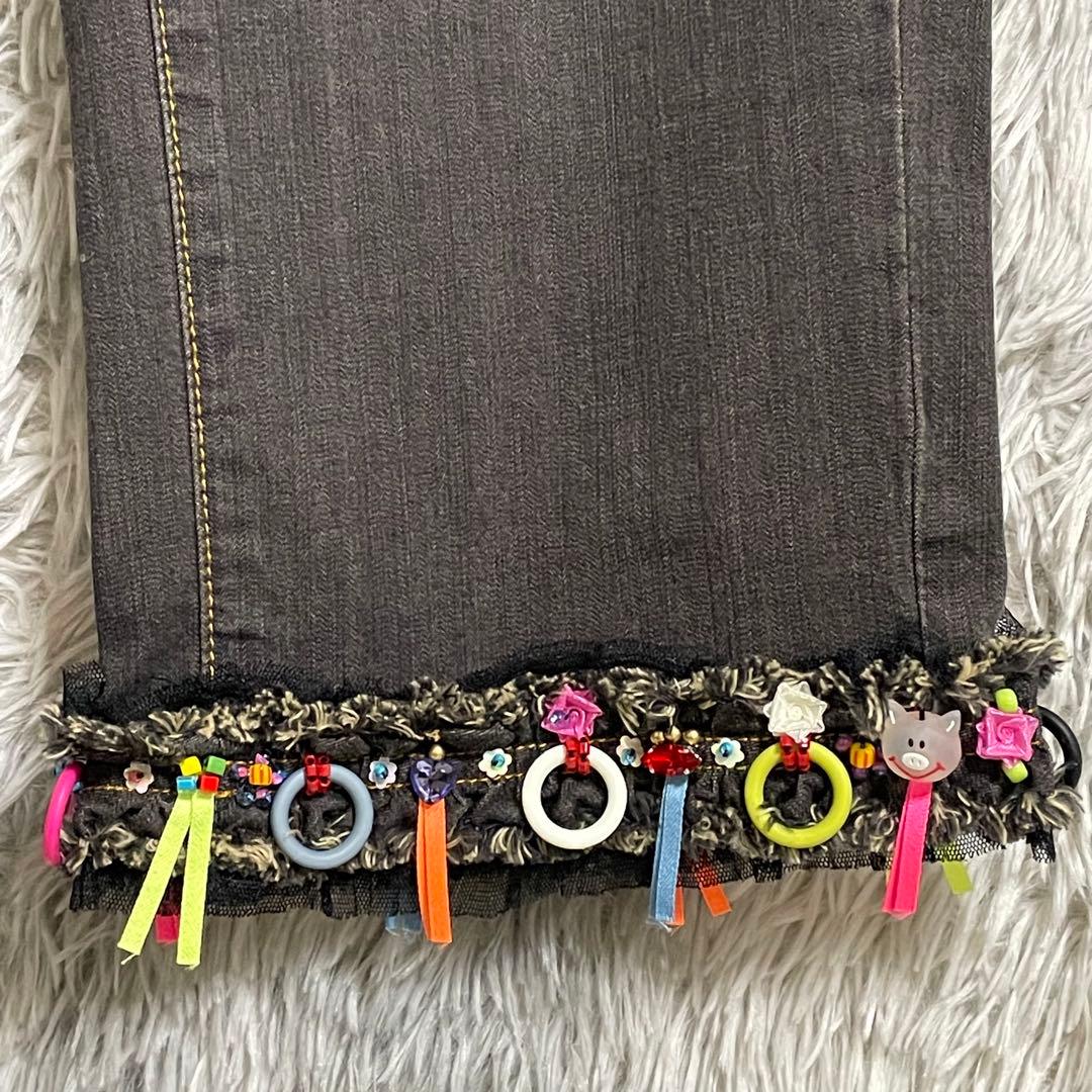 【美品】アルベロベロ オレボレブラ ぶたさん フリンジ ブラック デニム L