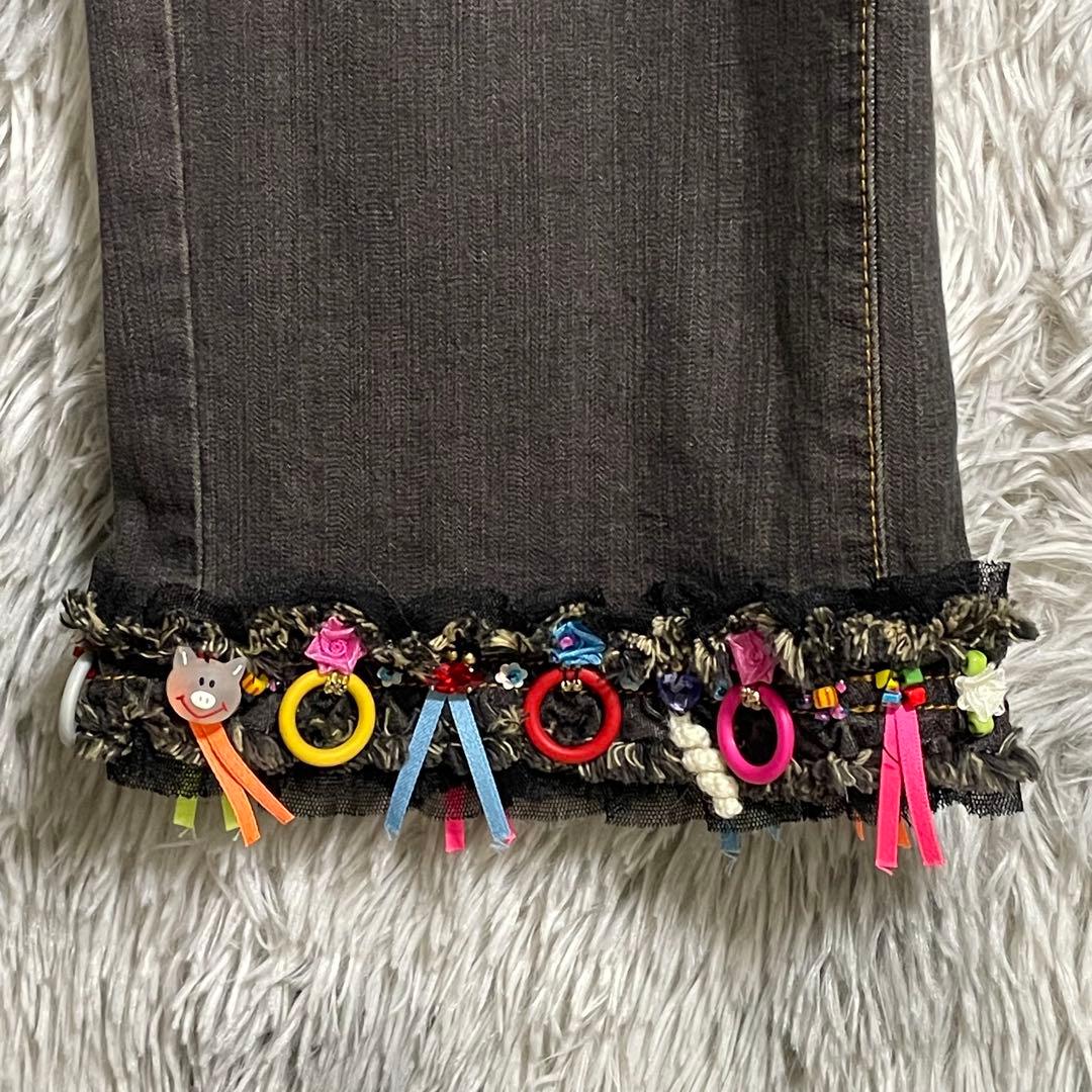 【美品】アルベロベロ オレボレブラ ぶたさん フリンジ ブラック デニム L