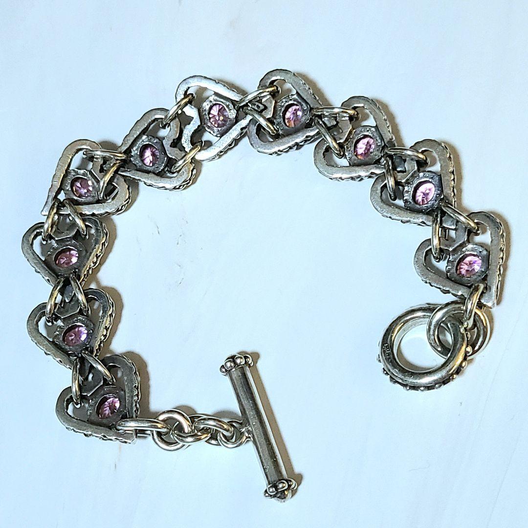 極美品 シルバー925 ピンクジルコニア 特大ブレスレット ノーブランド