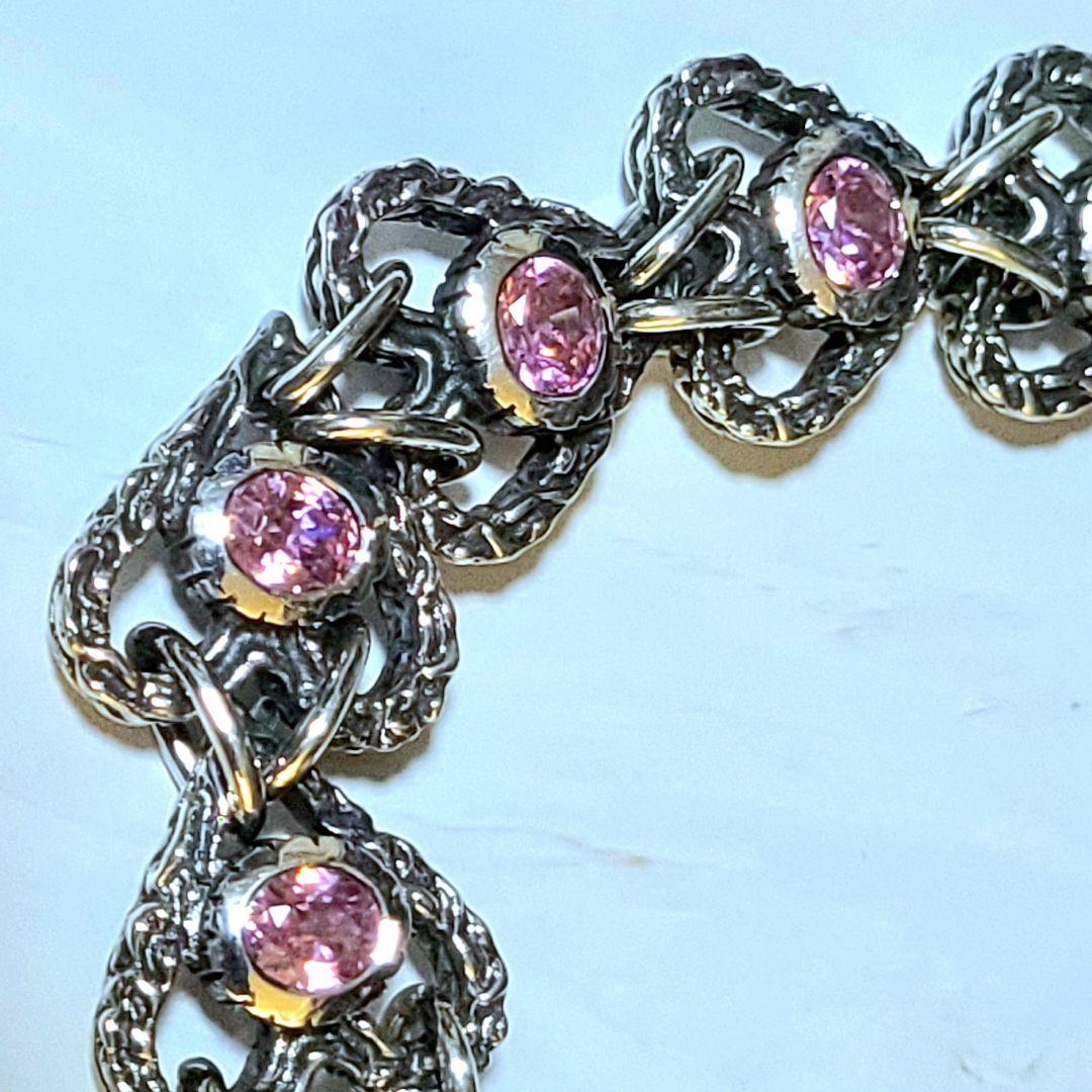 極美品 シルバー925 ピンクジルコニア 特大ブレスレット ノーブランド