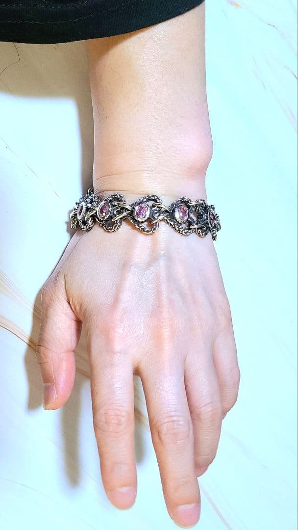 極美品 シルバー925 ピンクジルコニア 特大ブレスレット ノーブランド