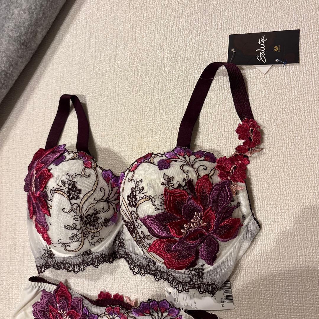 ワコール　サルート　花柄刺繍ブラジャーショーツセット　F65