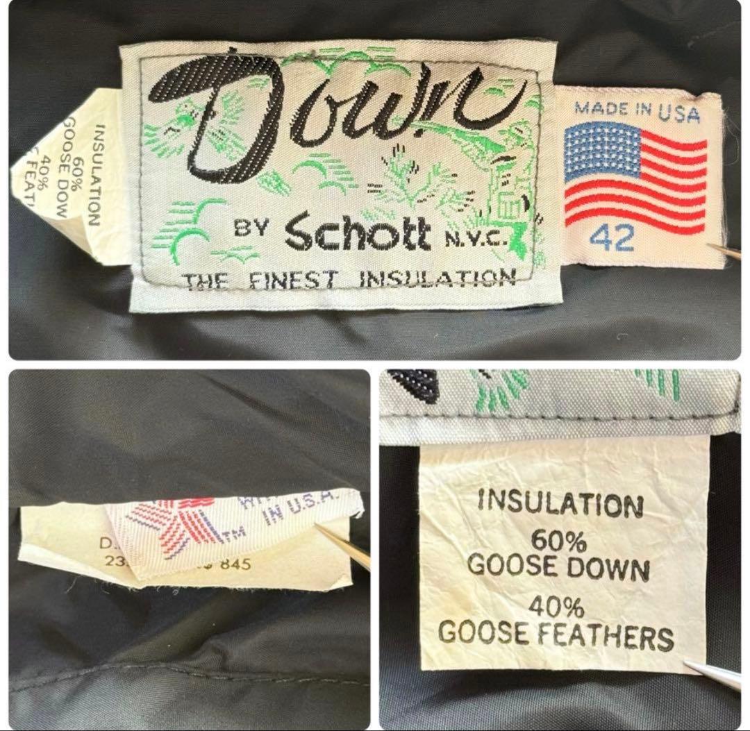 美品 Schott 2way レザーダウンジャケット ベスト ブラック 42