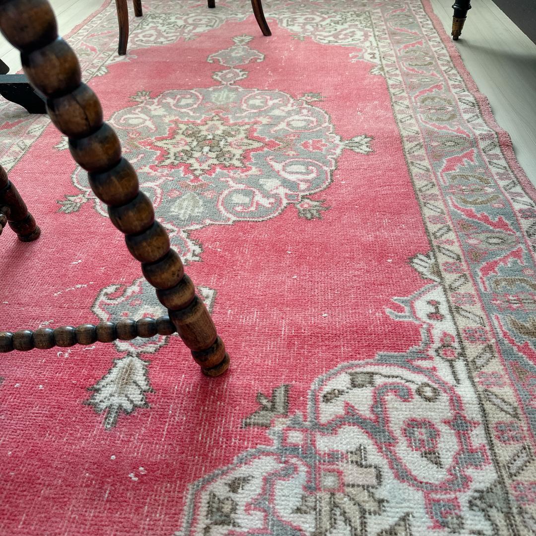 トルコヴィンテージラグ A65 コーラル レッド ネイビー ブルーグレー