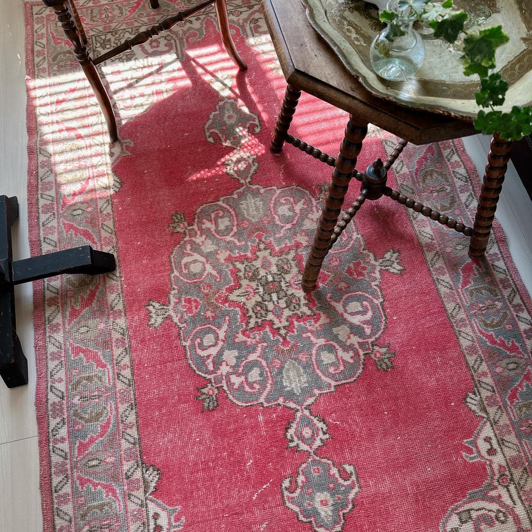 トルコヴィンテージラグ A65 コーラル レッド ネイビー ブルーグレー