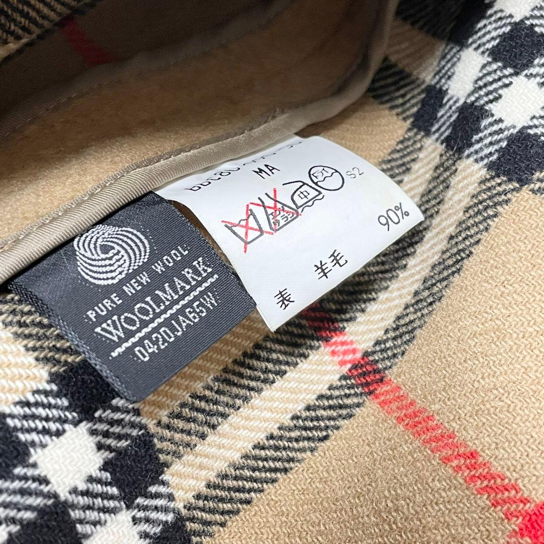 バーバリー ダッフルコート ウールカシミヤ ノバチェック キャメル レザー