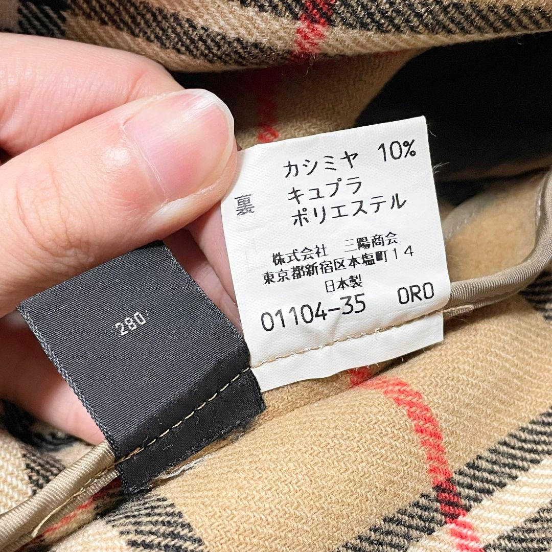 バーバリー ダッフルコート ウールカシミヤ ノバチェック キャメル レザー