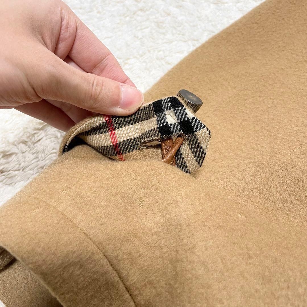 バーバリー ダッフルコート ウールカシミヤ ノバチェック キャメル レザー