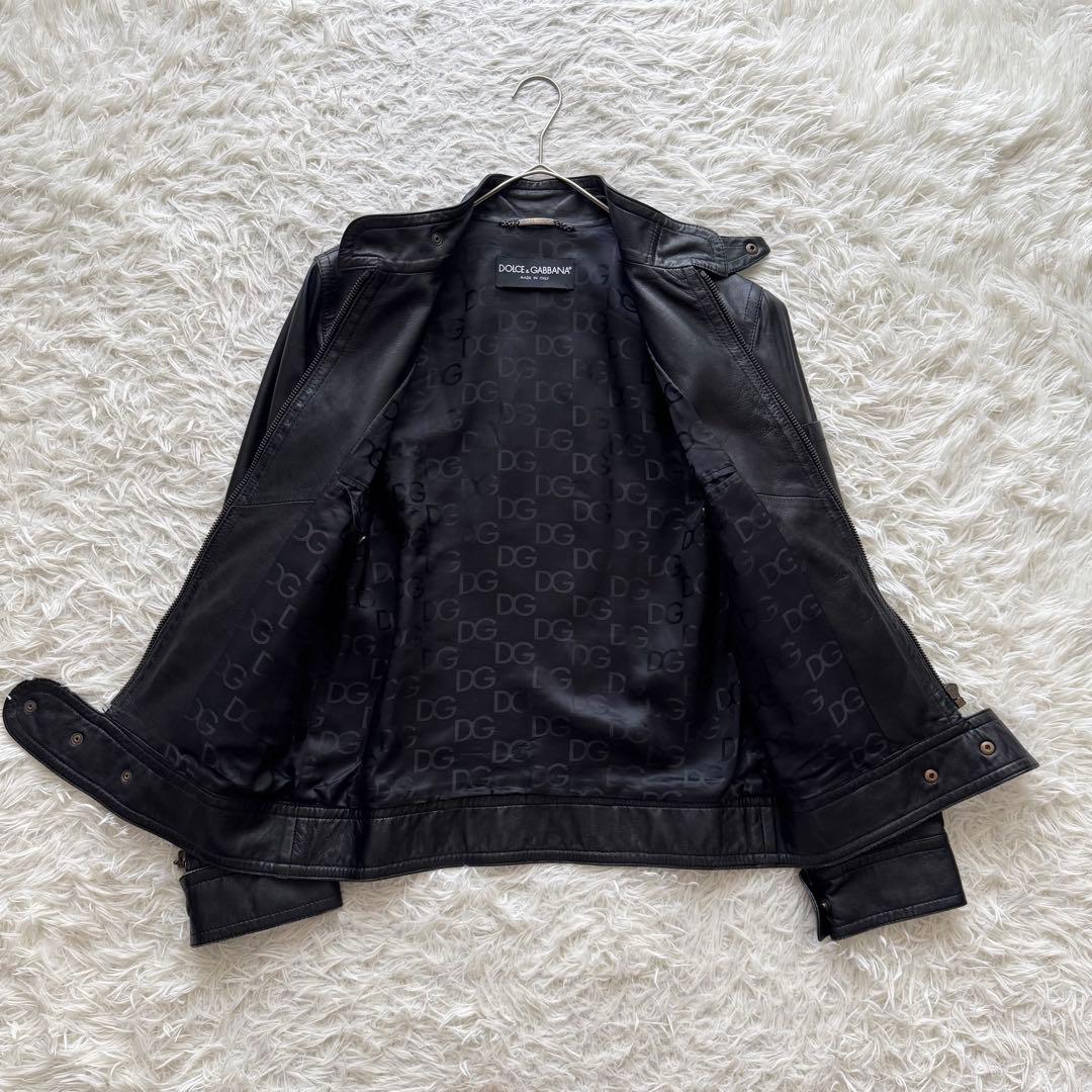 美品【ドルチェ＆ガッバーナ】ライイダース　ラムレザー　黒　裏地DGロゴ