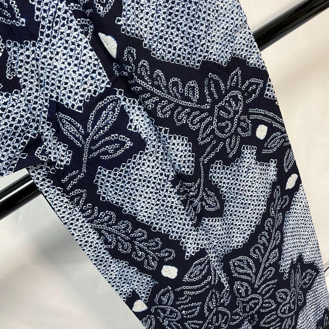 C659綿　浴衣　有松絞り　居敷当付　美品　着物