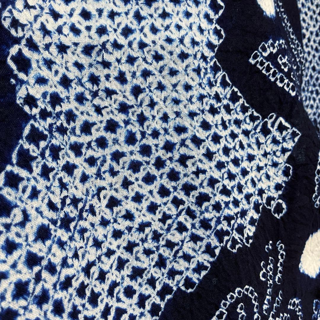 C659綿　浴衣　有松絞り　居敷当付　美品　着物