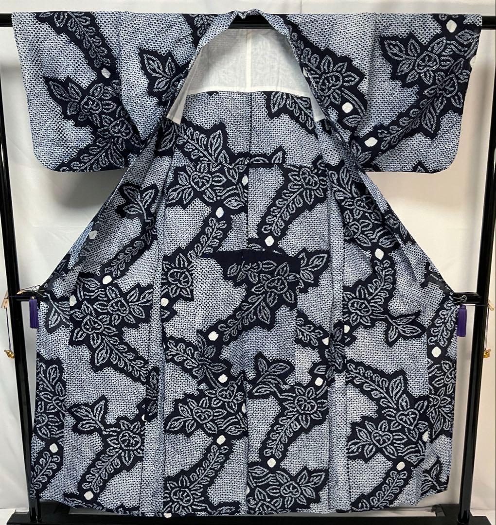 C659綿　浴衣　有松絞り　居敷当付　美品　着物