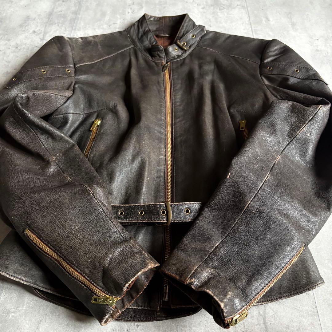 【70s vintage】ライダースジャケット　シングル　本革　片爪　短丈　古着