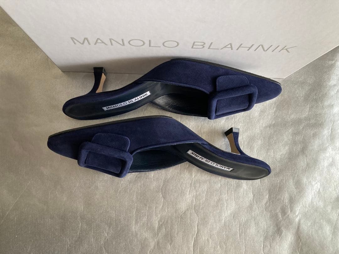 新品Manolo Blahnik Maysale 50mm ネイビー36