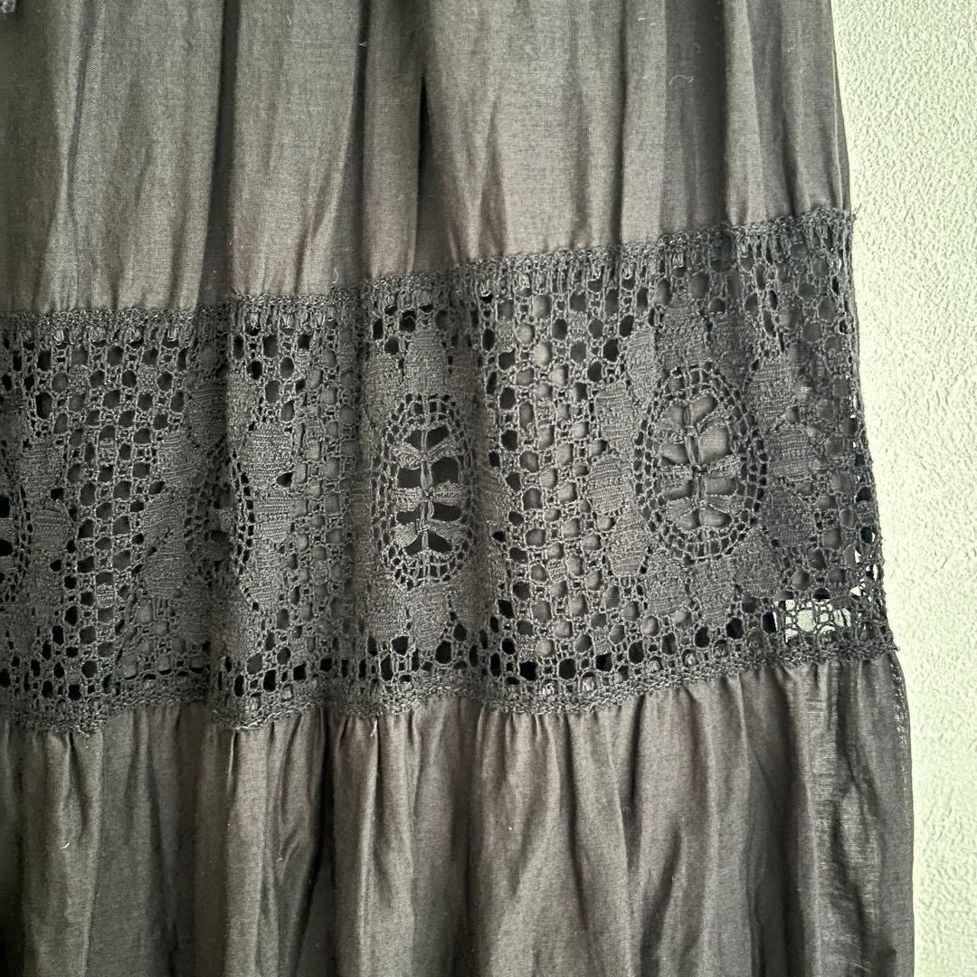 定価2.4万 リヴドロワ ケミカルレースティアードスカート 36 ブラック