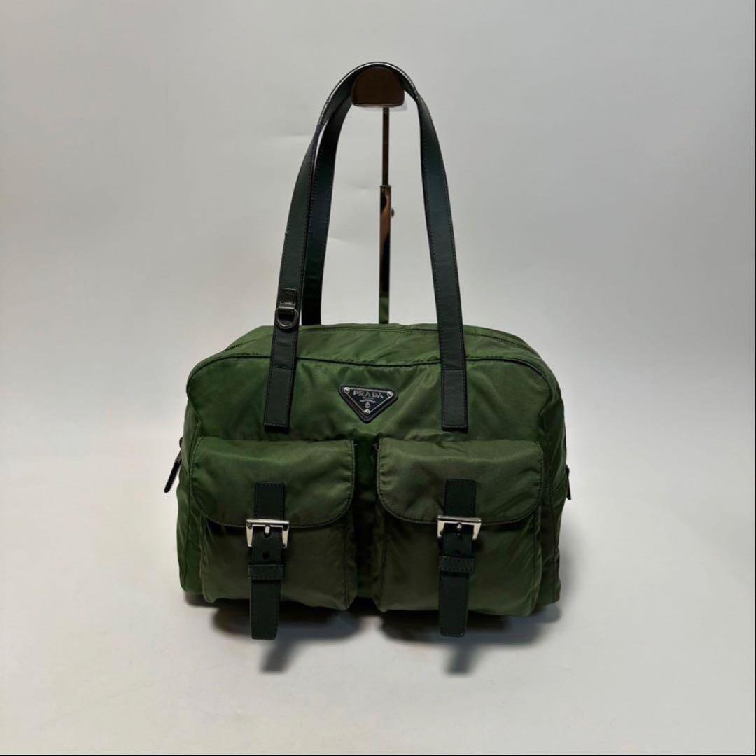 お*ょ様 【美品】プラダ　三角ロゴ　ナイロン　レザー　トートバッグ　ワンショルダ