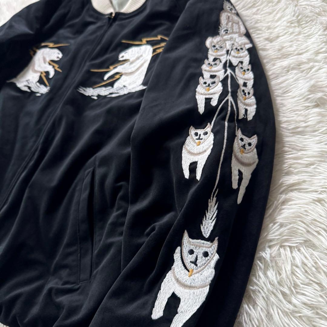 極美品✨HOUSTON スカジャン　別珍　アラスカ　ベロア　豪華刺繍　黒　L