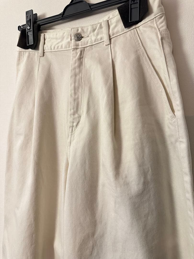 コットンデニム タックワイドパンツ