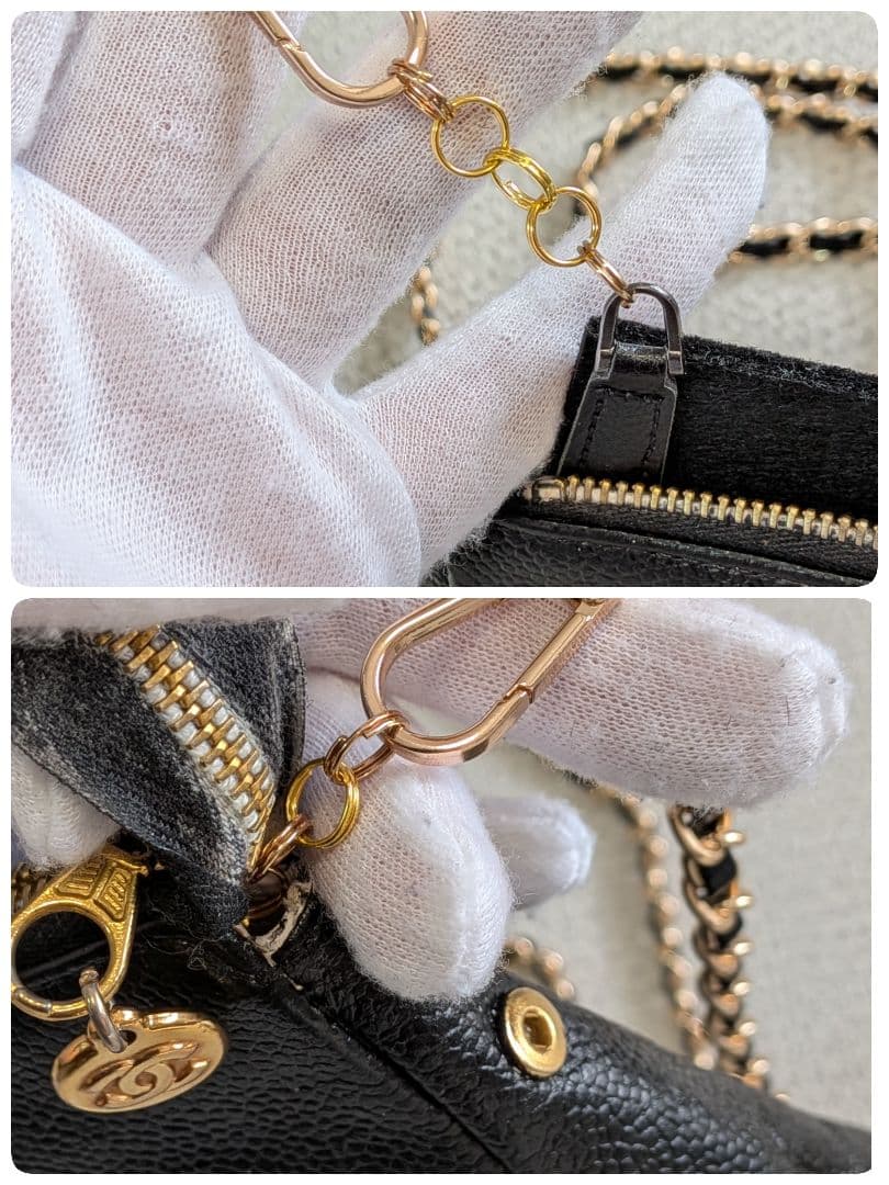 シャネル　デカココポーチ　黒　キャビアスキン　チェーンショルダー　クラッチバッグ