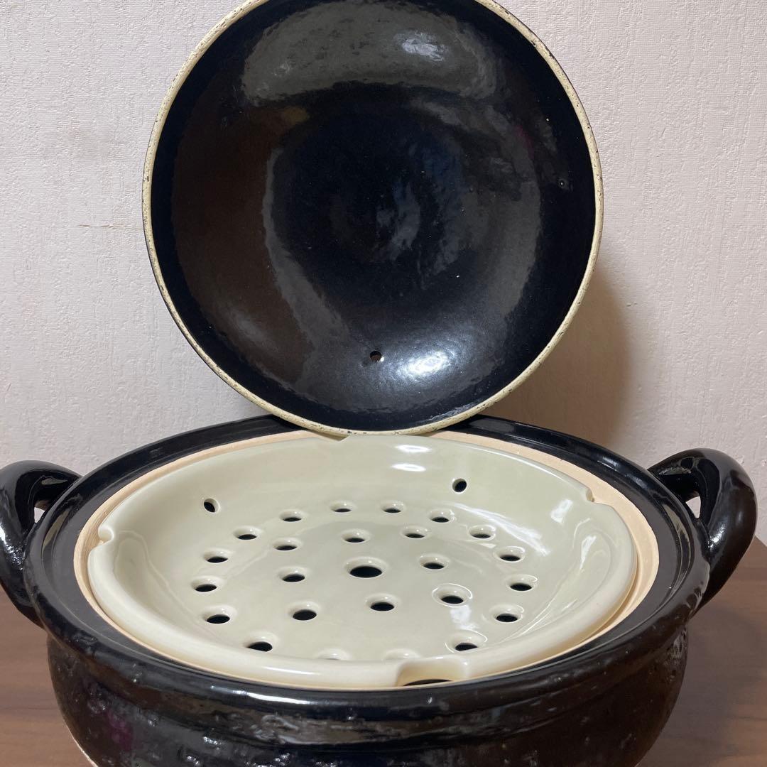 長谷園 ヘルシー蒸し鍋 大 白 黒 直火専用 長谷製陶【3～5人用 】