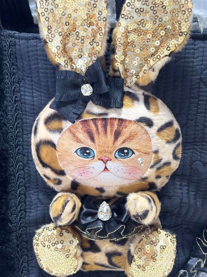 さ*ー様 コヤンイサムチョン　ハンドメイド　ギャザーバッグ　ヒョウ柄うさちゃん