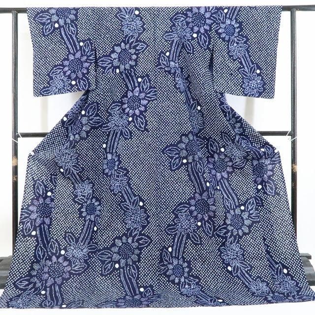 新品 有松鳴海絞り 向日葵 夏着物 仕付け糸付“ヒマワリ”高級浴衣 3857