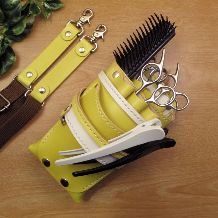 【特別価格】 手染めイエロー　６丁差し　本革シザーケース　SCA-53/NYC