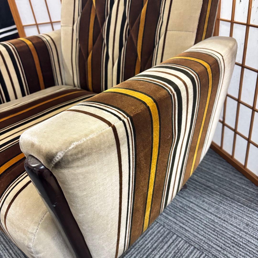 1人掛けチェア モケットソファ モケットストライプソファ レトロ ヴィンテージ
