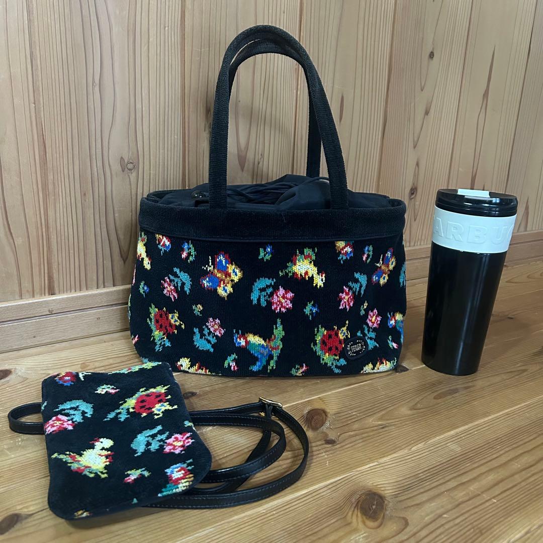 フェイラー2点 大きめ ハイジ柄 巾着型ハンドバッグ スマホショルダー斜めがけ